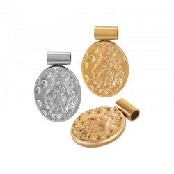Charm Ovale en Acier Inoxydable 304 avec Madone 10,3 x 13,3 mm Ø 2,2 mm