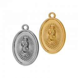Stainless Steel 304 Charm Oval with Madonna 13x21mm Ø2.5mm