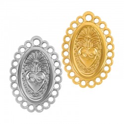 Stainless Steel 304 Charm Oval with Madonna 18x26mm