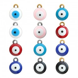 Charm Rond Œil Maléfique en Acier Inoxydable 304 Émaillé 8 mm