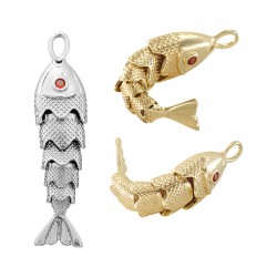 Pendentif Poisson en Laiton avec Zircon 10 x 49 mm