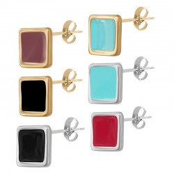 Enameled Zamak Earring Square 10mm