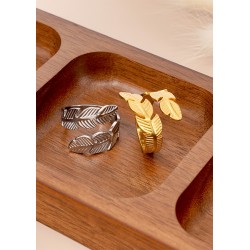 Stainless Steel 304 Finger Ring with Leaves 16mm