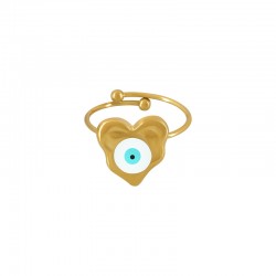 Enameled Stainless Steel 304 Finger Ring Heart with Evil Eye 13mm
