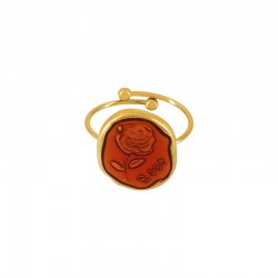 Bague Ovale en Acier Inoxydable 304 Émaillé avec Fleur 14 x 16.3 mm