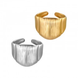 Stainless Steel 304 Finger Ring with Vertical Lines 16x20mm