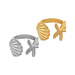 Stainless Steel 304 Ring with Starfish & Shell