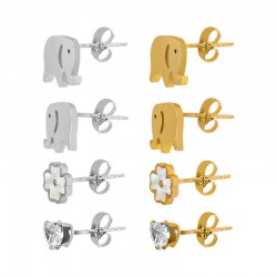 Boucles D'Oreilles en Acier Inoxydable 304 Éléphant. cœur et Fleur