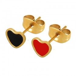 Boucles d'Oreilles Cœur avec Émail 6mm en Acier Inoxydable 304