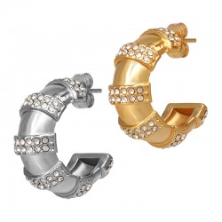 Stainless Steel 304 Earring Hoop with Strass 16.8x21.8x9.5mm