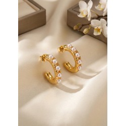 Orecchini a Cerchio in Acciaio Inossidabile 304 con Perle 19X15 Mm/4 mm