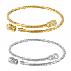 Bracelet avec embouts boules & Strass dévissables 60mm en Acier Inoxydable 304