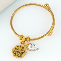 Bracelet avec embouts boules & Strass dévissables 60mm en Acier Inoxydable 304