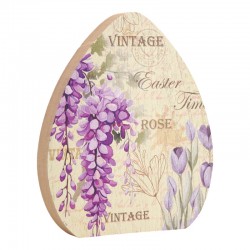 Décoration en Bois « Œuf de Pâques » avec Fleurs Vintage 200 x 120 mm