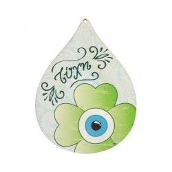 Wooden Pendant Drop with Evil Eye & Clover 125x94mm