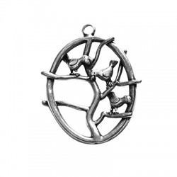 Colgante de Metal Zamak Oval Pájaros en las Ramas 45x65mm