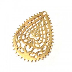 Brass Cast Pendant Filigree Teardrop 35x46mm