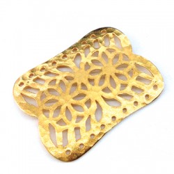 Brass Cast Connector Rectangular with Flowers 39x29mm Ø1.2mm