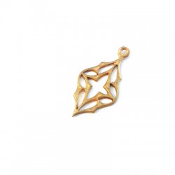 Ciondolo in Metallo Ottone Foglia con Croce 12x20mm
