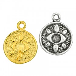Breloque Ronde en Laiton Coulé avec œil Maléfique 14 mm