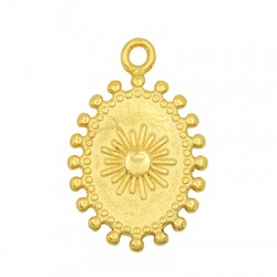 Breloque Ovale en Laiton Coulé avec Soleil 15 x 19 mm