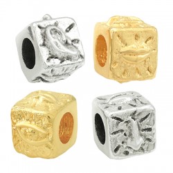Brass Cast Bead Cube with Evil Eye Nose Mouth Ear 10mm Ø6mm