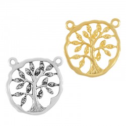 Brass Cast Charm Round with Tree of Life & 2 Hoops 17mm