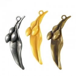 Pendentif Feuille en Métal/Zamac, 24x71mm