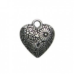 Ciondolo in Zama Cuore Decorato e Fiori 22x24mm
