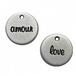 Breloque Médaillon Amour/Love en Métal/Zamac, 15mm