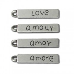 Colgante de Metal Zamak 4 Caras Love/Amour/Amor/Amore 25x5mm