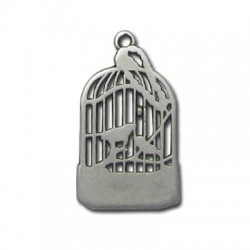 Colgante de Metal Zamak Pájaro en Jaula 25x15mm