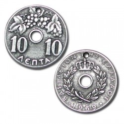Ciondolo in Zama Moneta Greca 10 Lepta 20mm