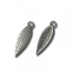 Breloque Plume en Métal/Zamac, 17x6mm