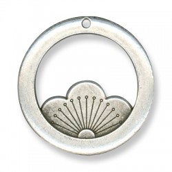 Pendentif Rond avec Fleur en Métal/Zamac, 41mm