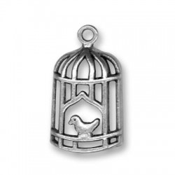 Breloque Cage d'Oiseau en Métal/Zamac, 13x26mm
