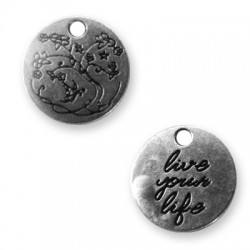 Colgante de Metal Zamak Redondo "Live Your Life" 15mm