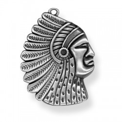 Pendentif Visage Indien en Métal/Zamac, 42x34mm