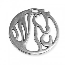 Pendentif Rond avec Tête de Cheval en Métal/Zamac, 55mm