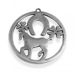Pendentif Rond avec Figures en Métal/Zamac, 45x48mm
