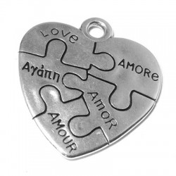 Ciondolo in Metallo Zama Cuore Puzzle e Parole d'Amore 43mm