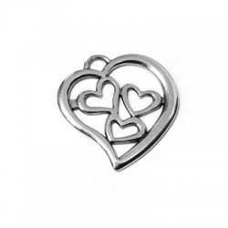 Pendentif Cœur avec 3 Cœurs en Métal/Zamak 27x24mm