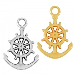 Colgante de Metal Zamak Ancla con Timón de Barco 14x18mm