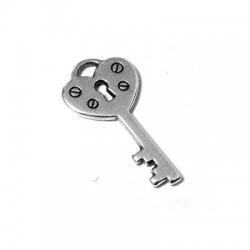 Pendentif Clé avec Cœur en Métal/Zamak 12x21mm