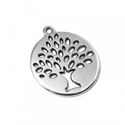 Pendentif Rond avec Arbre de Vie en Métal/Zamak 24mm