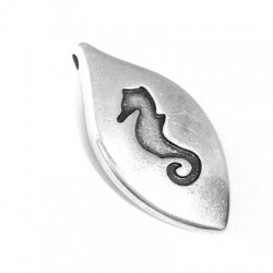 Pendentif Ovale avec Hippocampe en Métal/Zamak 13x31mm (Ø 2mm)