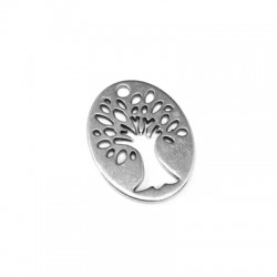 Ciondolo in Metallo Zama Ovale Albero della Vita 26x20mm (Ø2.4mm)