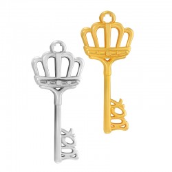 Pendentif Zamak clé « LUCK » avec Couronne 23 x 46 mm