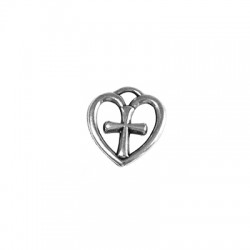 Breloque cœur avec croix en Métal/Zamak 16x17mm