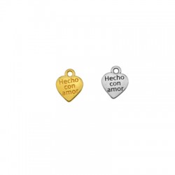 Ciondolo in Metallo Zama Cuore "Hecho con Amor" 10mm